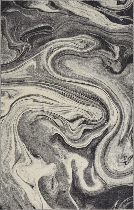 3inchesx5inches Grey Black Machine Woven Marble Indoor Area Rug