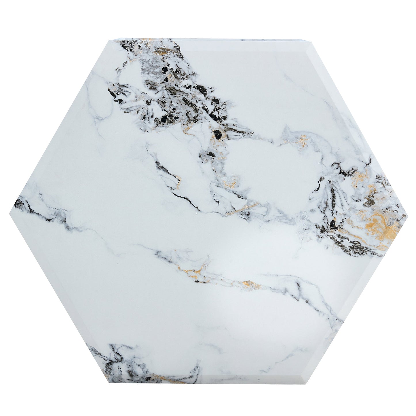 Hexagonal MDF coffee table, characteristic pattern stickers,