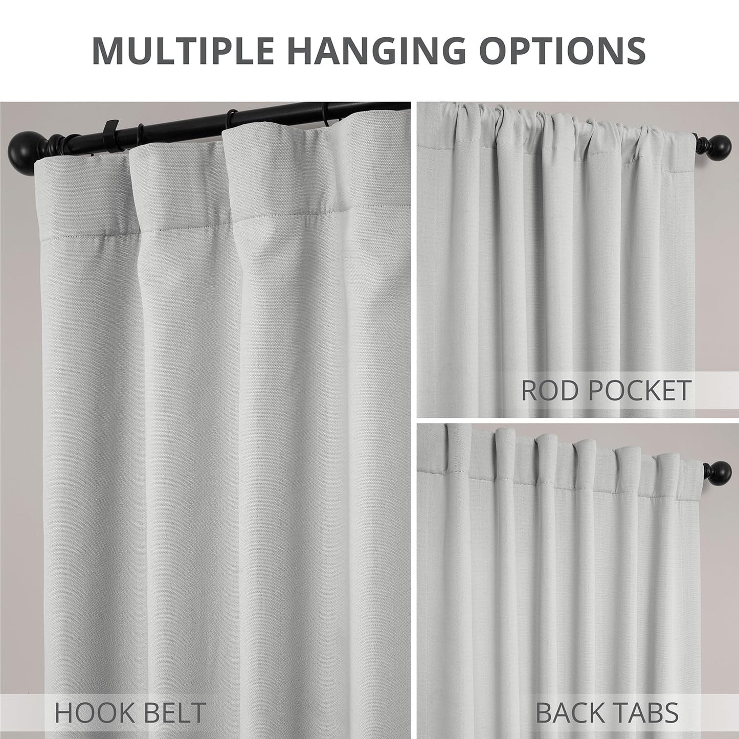 Faux Linen Room Darkening Curtains - 1 Panel, 50W X 96L, Color Oyster