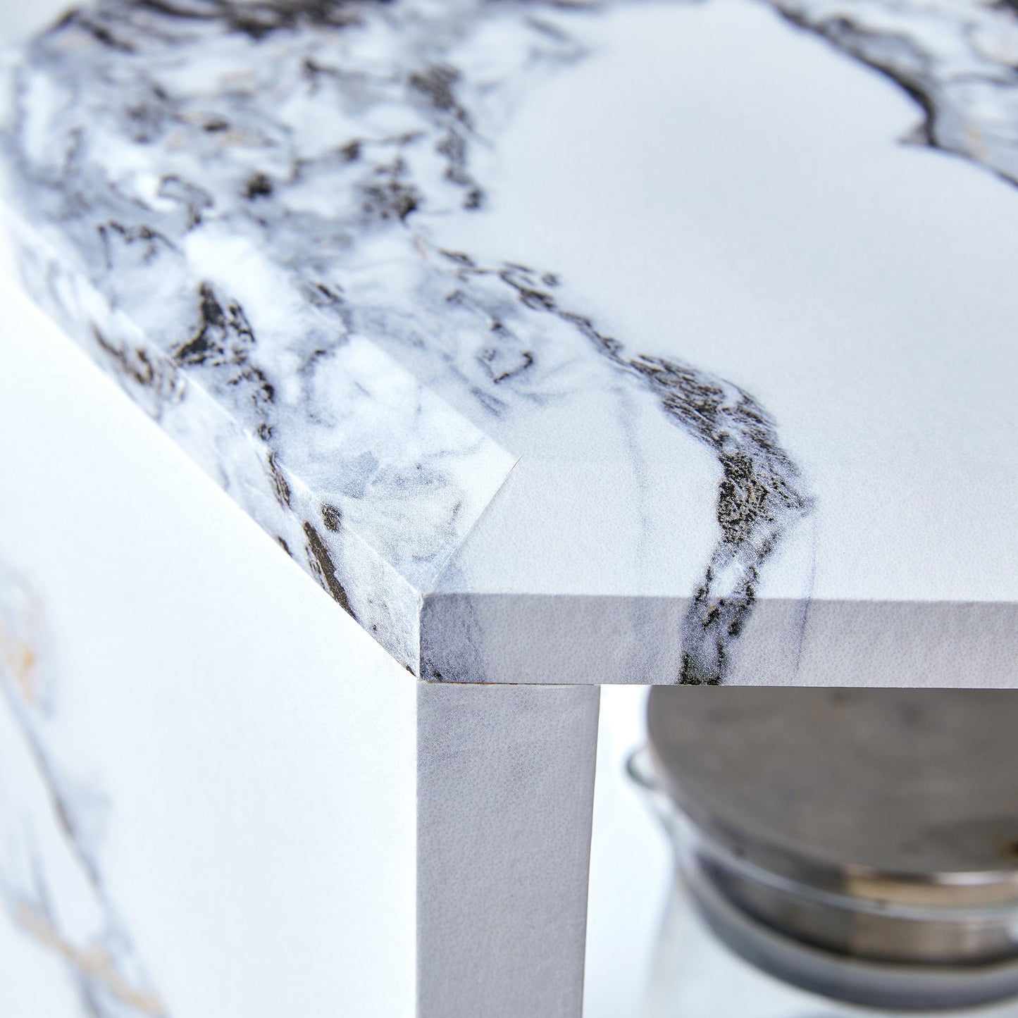 Hexagonal MDF coffee table, characteristic pattern stickers,