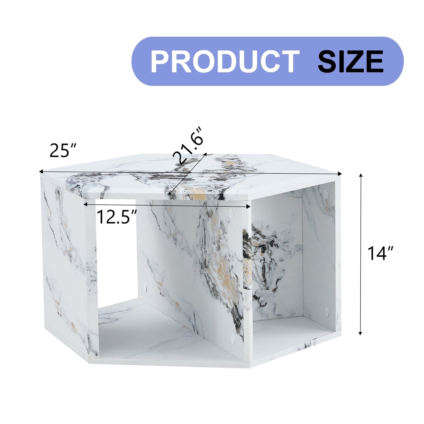 Hexagonal MDF coffee table, characteristic pattern stickers,