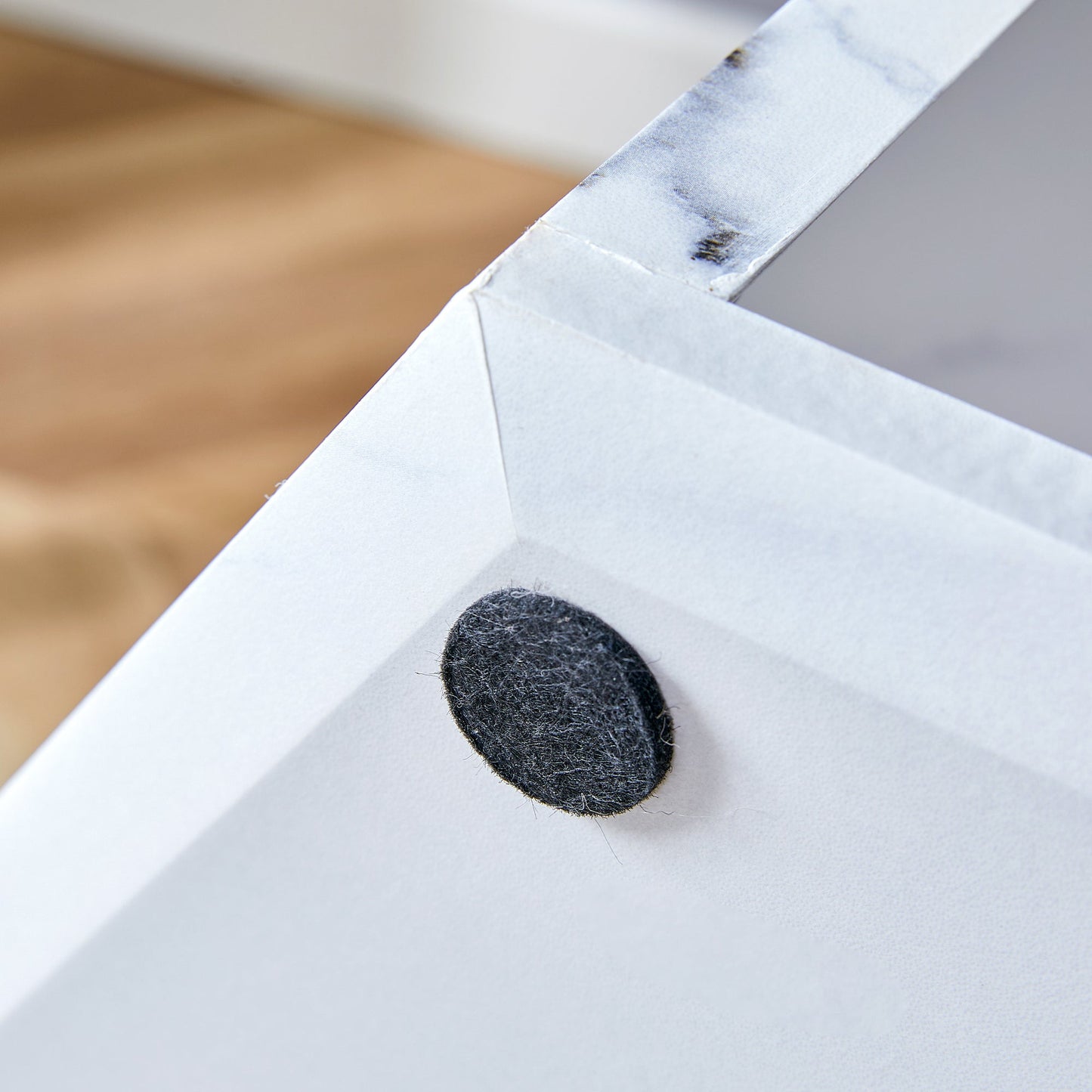 Hexagonal MDF coffee table, characteristic pattern stickers,